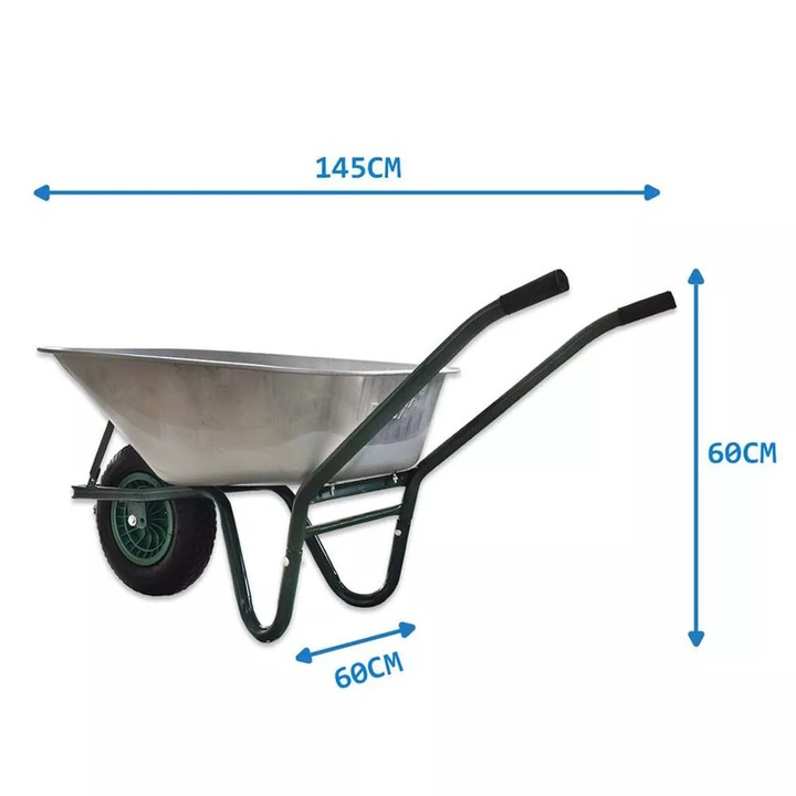 Roaba de gradina pentru constructii 100L 250kg din otel, roata gonflabila, manere confortabile