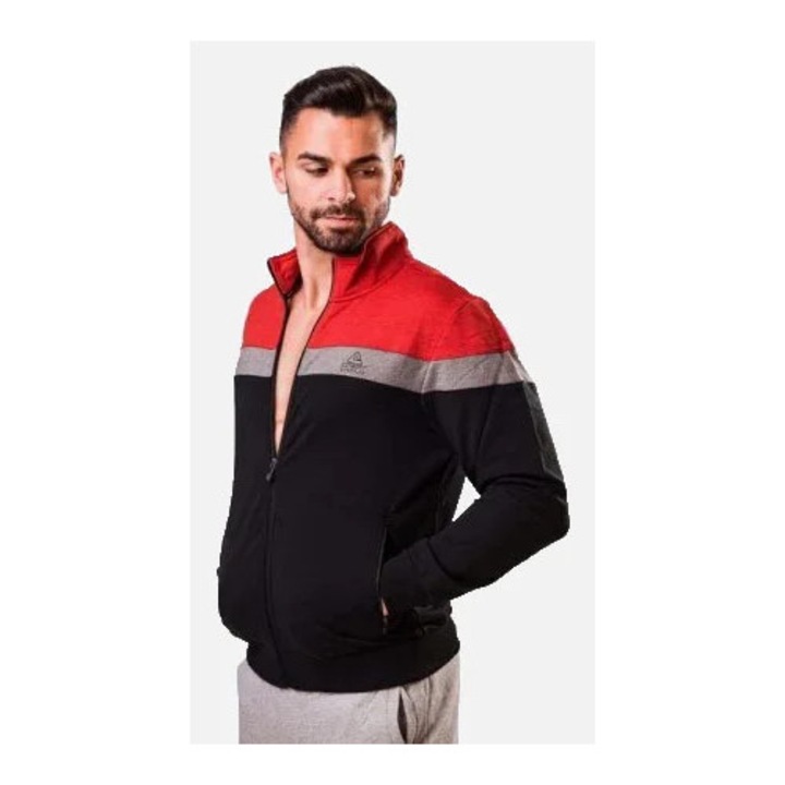 Bluza sport PEAK Advance, negru/rosu, bumbac si poliester, 2XL, cu fermoar