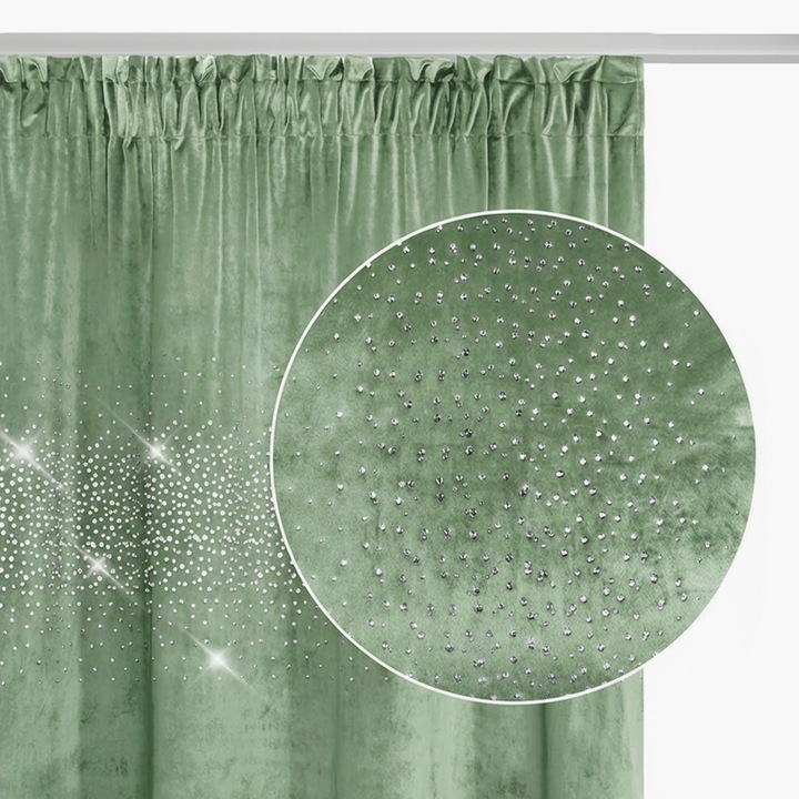 Zaslona draperie Spod Igly i Nitki 140x270cm, polzaciemniajaca, color salviu, cu cristale