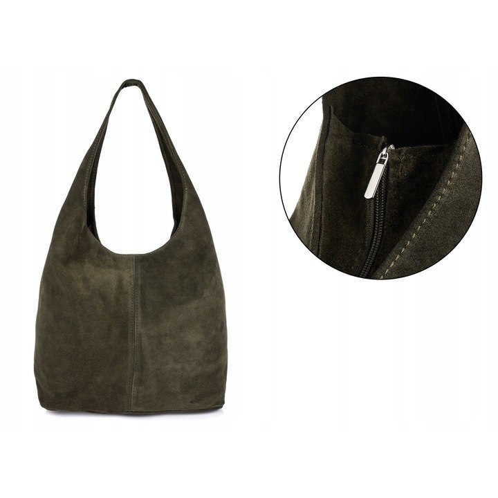 Geanta dama tip sac, Beltimore, din piele naturala, khaki, 32x43x15cm