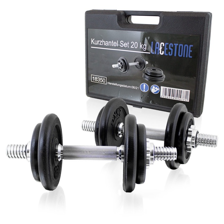 Set haltere LACESTONE 2x10kg, 4x2,5kg, 4x1,25kg, cu valiza, cromat