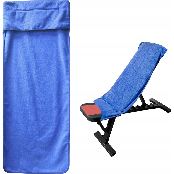 Mikroszálas sporttörölköző gyorsan száradó 120x50cm kék, csúszásgátló mandzsettával, cipzáras zsebbel