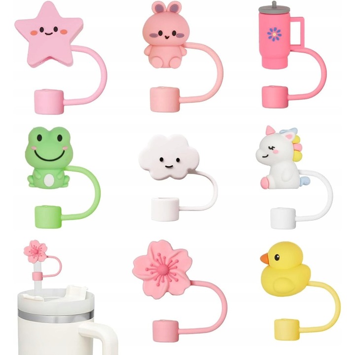 Комплект от 8 цветни силиконови накрайника за сламки, Jinsion, многоцветни