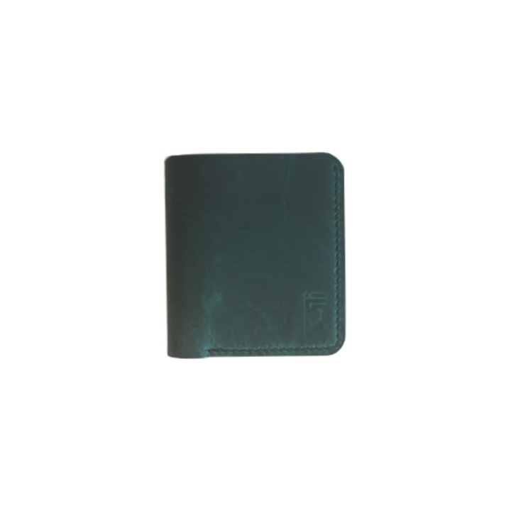 Portofel bărbați F. CRIS, piele naturală, turcoaz, 10x9.5x0.7cm