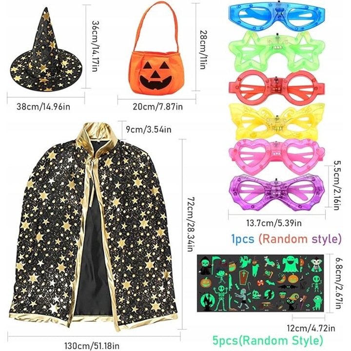 Costum de Halloween pentru copii, pelerina de vrajitor, multicolor