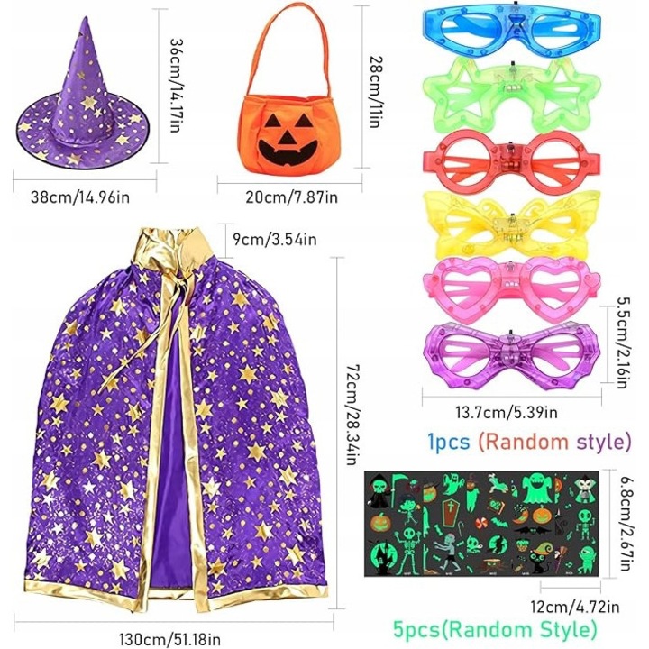 Costum de Halloween pentru copii, pelerina de vrajitor, multicolor