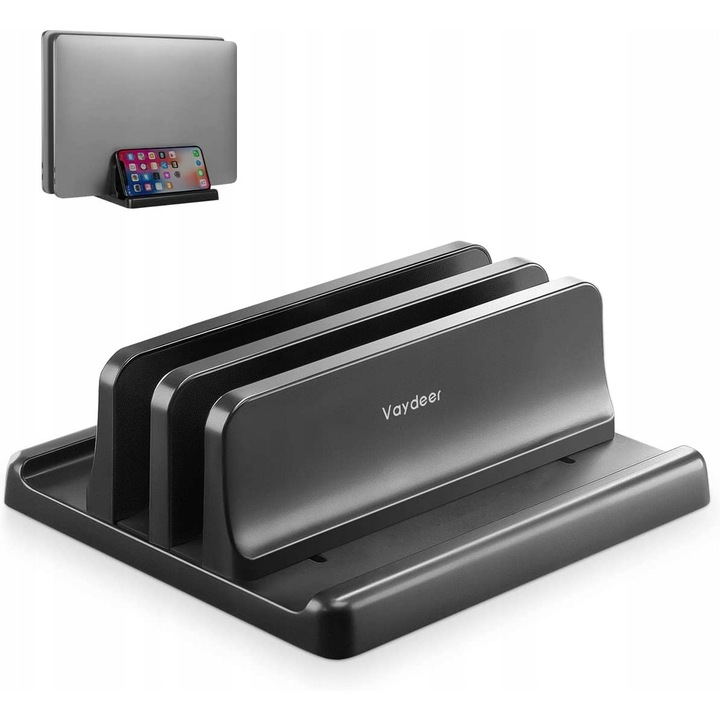 Stojak laptop VAYDEER 4 in 1, vertical, reglabile, argintiu, 15.2x14x5.7cm