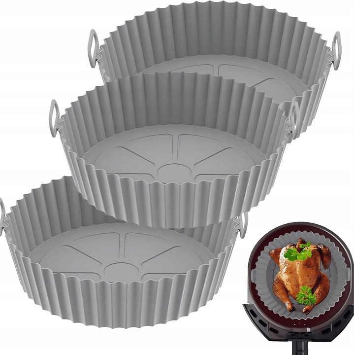 Set 3 accesorii din silicon pentru friteuza, 20cm, gri, usor de curatat