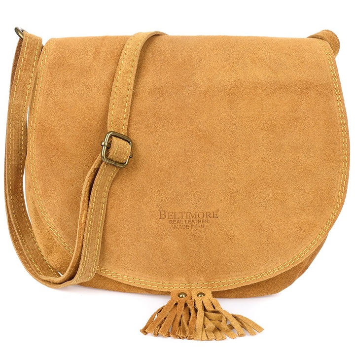 Beltimore női táska, füllel és patenttal, természetes bőr, arany, 30x5x25cm