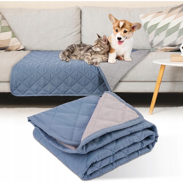 Легло за кучета, Aomig, водоустойчиво, двулицево, синьо, 80x50см