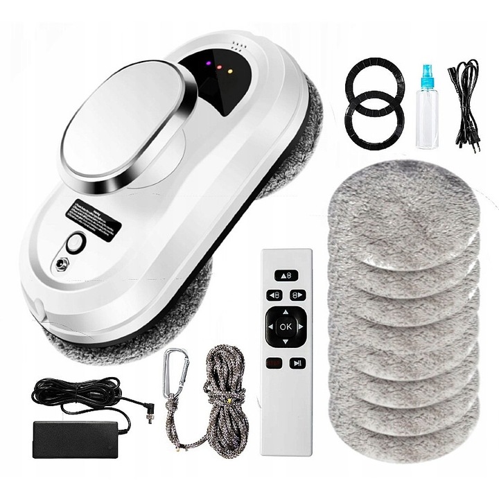 Робот за почистване Chover, пълен комплект, 8 микрофибърни кърпи, 2 почистващи пръстена, бял