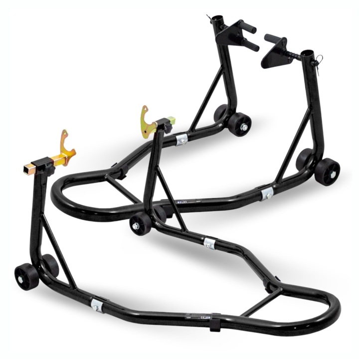 Set stalpi motocicleta, stabil, ajustabil, 250 kg, pentru roata din fata si din spate