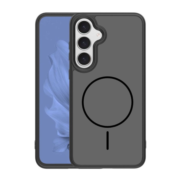 Husa Frame Thin Mag, pentru Samsung Galaxy S25 FE, decupaj mare, incarcare wireless, Negru