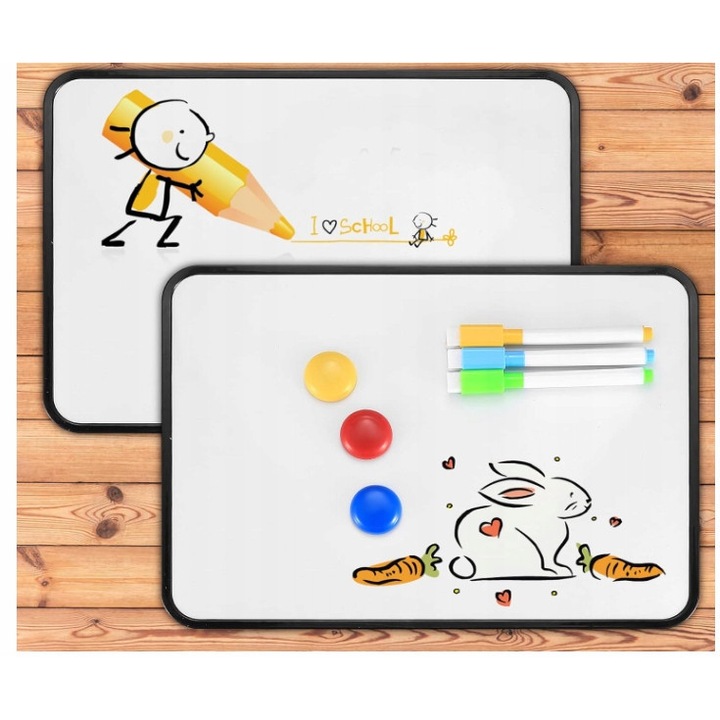 Tabla uscata mica alba, 8 markere, burete, magneti, set, 30x21cm