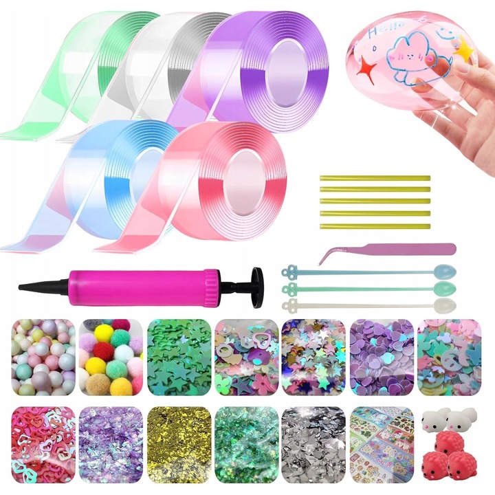 Set DIY pentru copii, Banda Bubble Tape, 15m, colorata, 500cm x 3cm