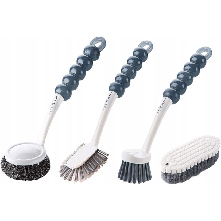 Set de 4 perii de curatare, Oitugg, alb-albastru, pentru vase si baie