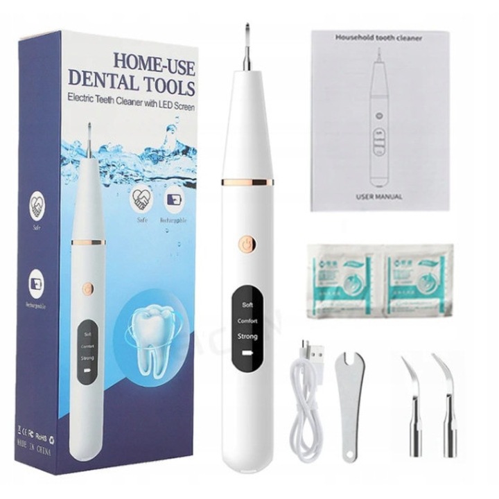 Scaler ultrasonic dentar Heelly, 3 moduri, iluminare LED, set accesorii