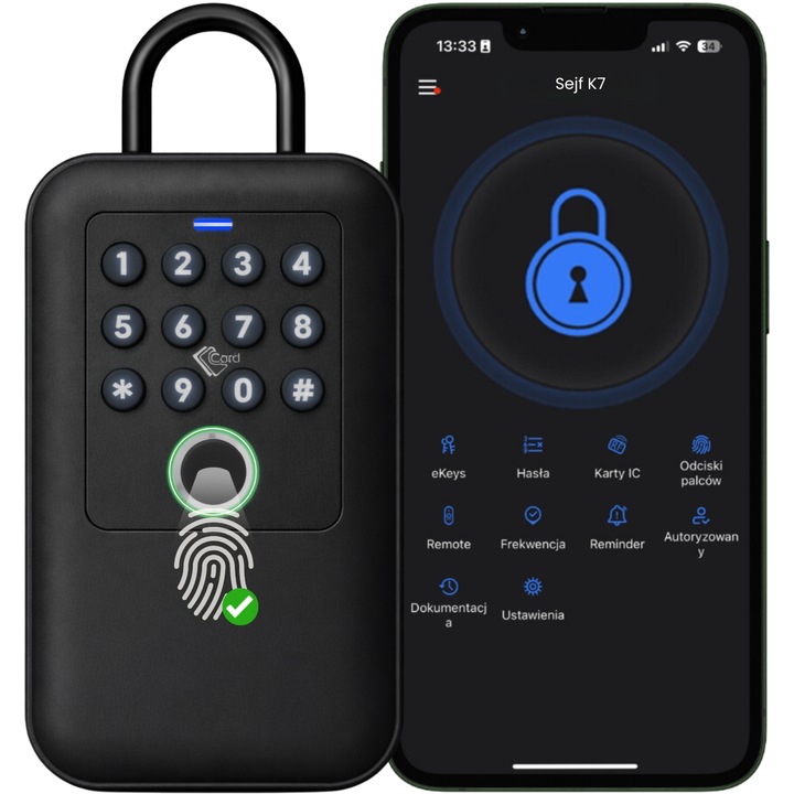 Seif K7, TTLock, metalic, waterproof IP65, 85x55x145mm, set complet