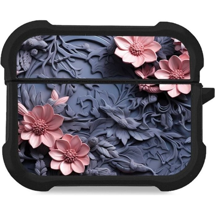 Sonique Theke Silikone 3D Flower Series pentru AirPods Pro/Pro 2, roz, protectie impotriva zgarieturilor si socurilor