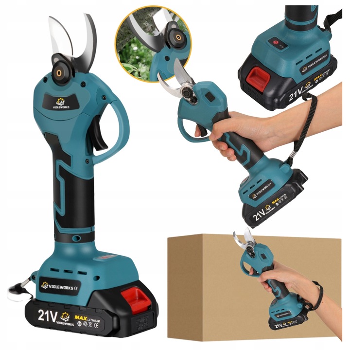 Foarfeca electrica pentru crengi Violeworks, fara perii, lame din otel SK5, 30 mm, 18V