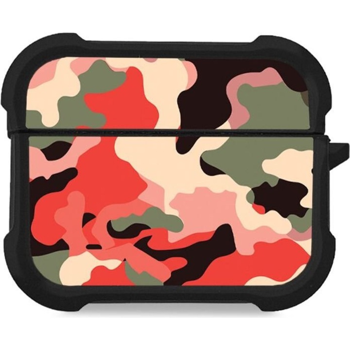 Sonique Theke Silikone Camouflage Army Series pentru AirPods Pro/Pro 2, Anticadere, Rosu