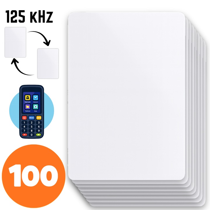 Set 100x Card acces EM-23 RFID 125 kHz, alb, 85x54x0.86mm Spreest