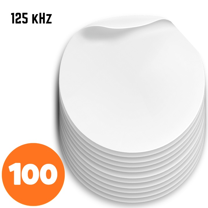 Set 100x Etichete acces Coin-ID RFID 125kHz, alb, PVC, standard EM-ID