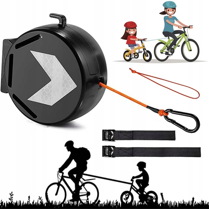 Sistem de tractare pentru biciclete, 2 metri, capacitate 120 kg, culoare neagra, set complet
