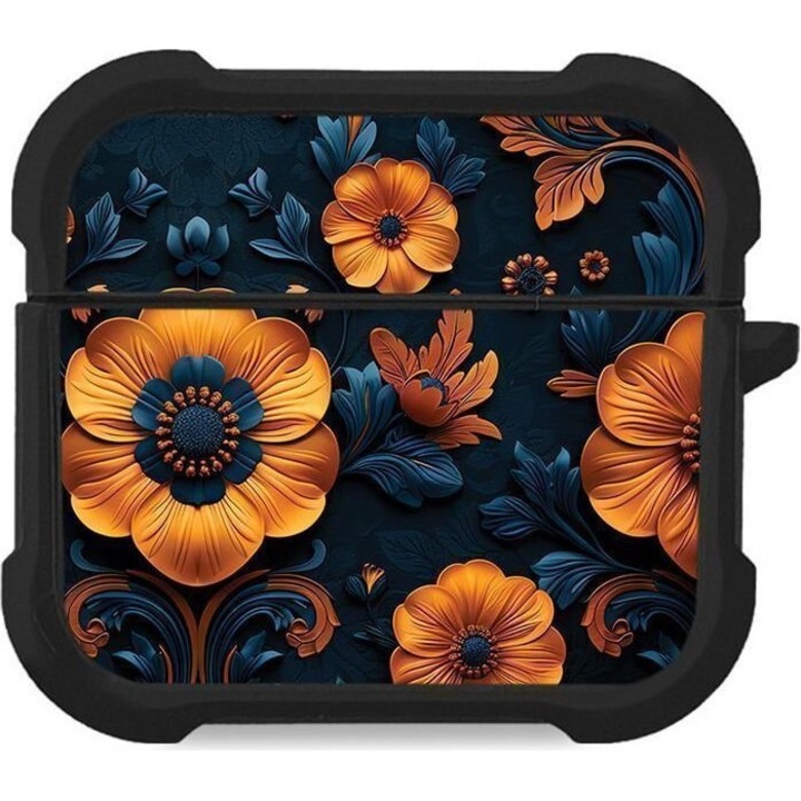 Sonique Theke Silikone 3D Flower Series pentru AirPods, portocalie, dimensiuni adaptabile