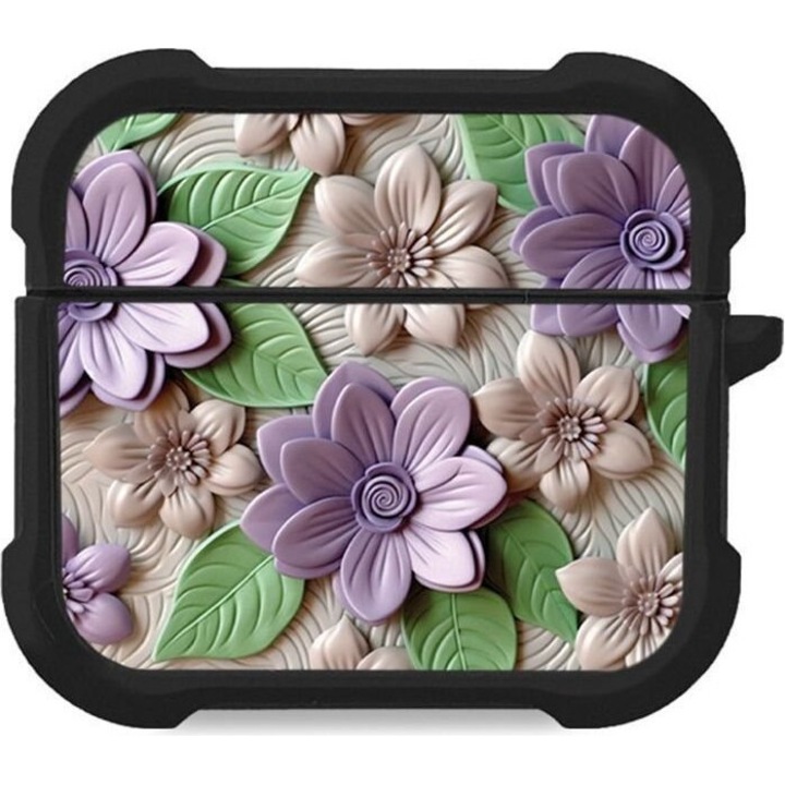 Sonique Husa silicon 3D Flower Series pentru AirPods, design floral, protectie impotriva zgarieturilor, violet