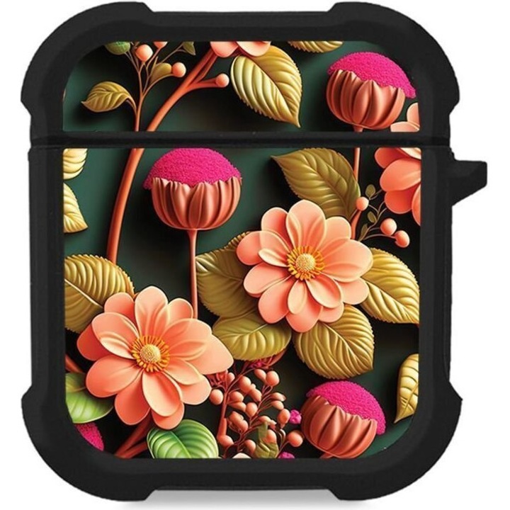 Sonique Husa silicon 3D Flower Series pentru AirPods, design floral, rezistent la zgarieturi, somon