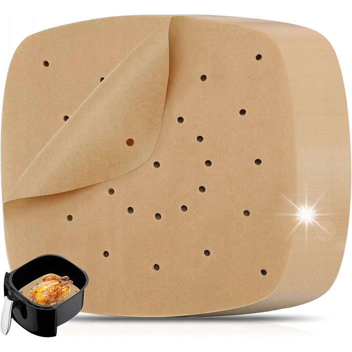 Set 100 bucati hartie de copt pentru friteuza cu aer, 21.5cm, neaderenta