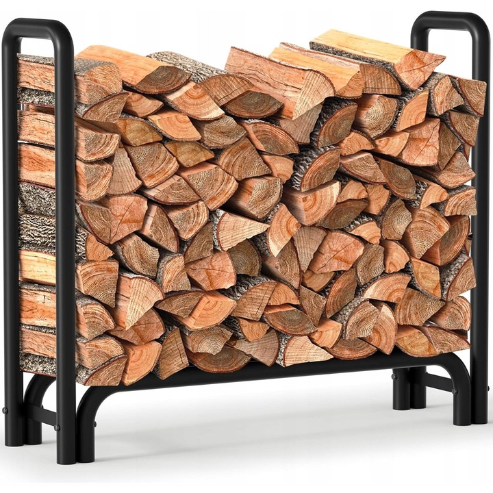 Raft pentru lemne de foc, metal, negru, 35,6x121,9x121,9cm, 1 raft, montare pe podea