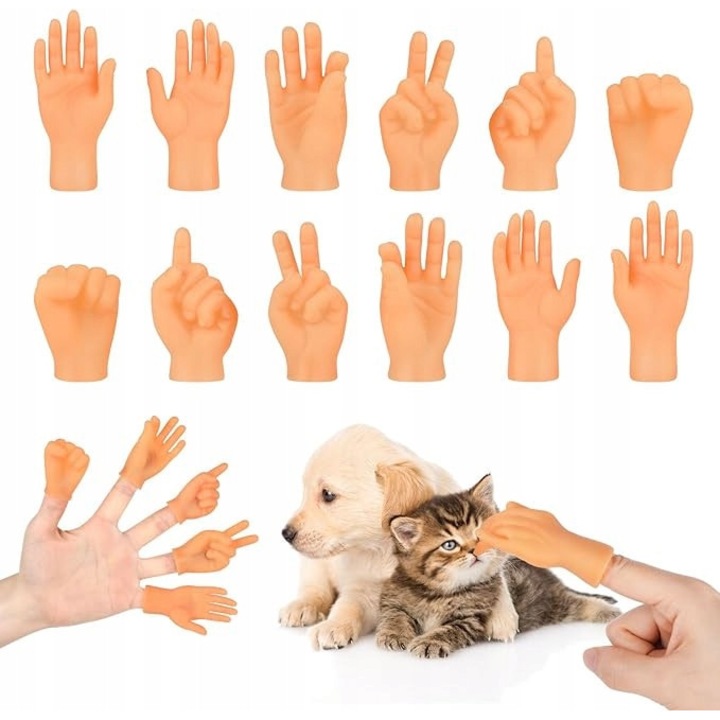 Set 12 Jucarii Mini Maini pentru Pisici si Caini, Dimensiuni Universale, bej