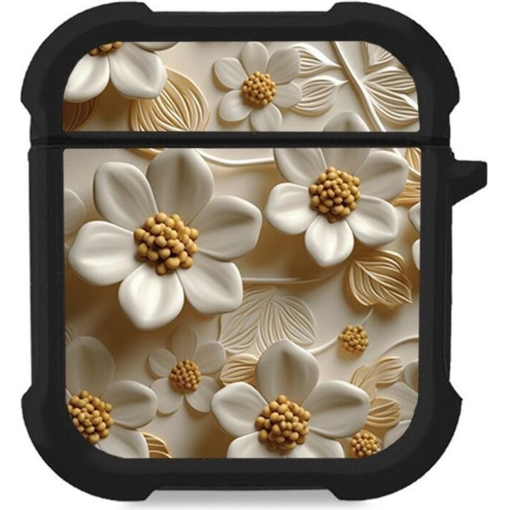 Sonique Theke Silikone 3D Flower Series pentru AirPods, alb, protectie impotriva zgarieturilor si socurilor