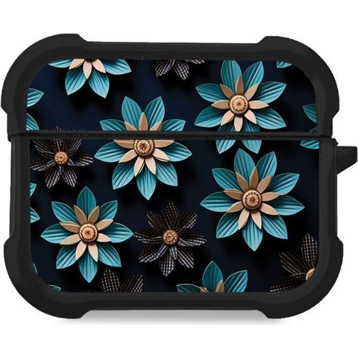 Sonique, husa pentru casti, 3D Flower Series pentru AirPods Pro/Pro 2, antiderapant, protectie impotriva zgarieturilor, albastru