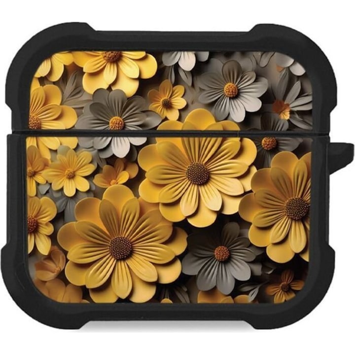 Sonique, husa din silicon, 3D Flower Series pentru AirPods 3, galben, protectie impotriva zgarieturilor, socurilor