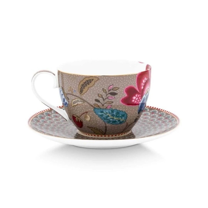 Cana cu farfurioara, Pip Studio, 300 ml, Khaki, colectia Blooming Tales