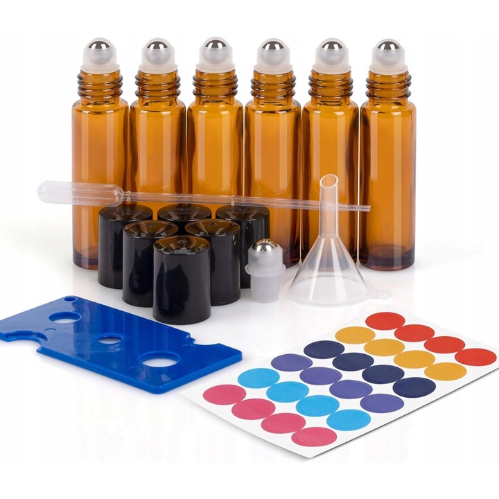 Set 6 Sticle Sticla Amber pentru Uleiuri Esentiale, 10ml, Antivizibil UV, ComSaf