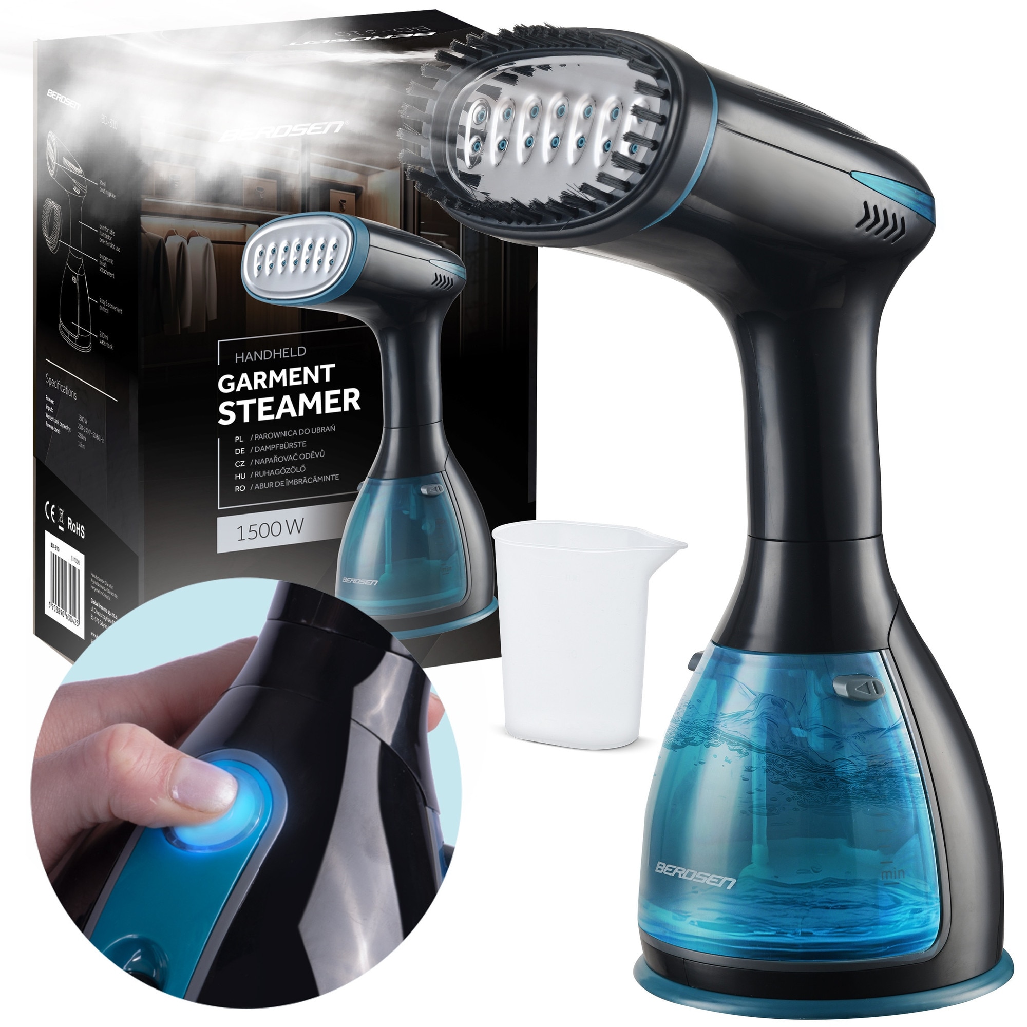 Parownica de imbracaminte Berdsen, 1500W, 32g/min, rezervor 280ml, set cu perie