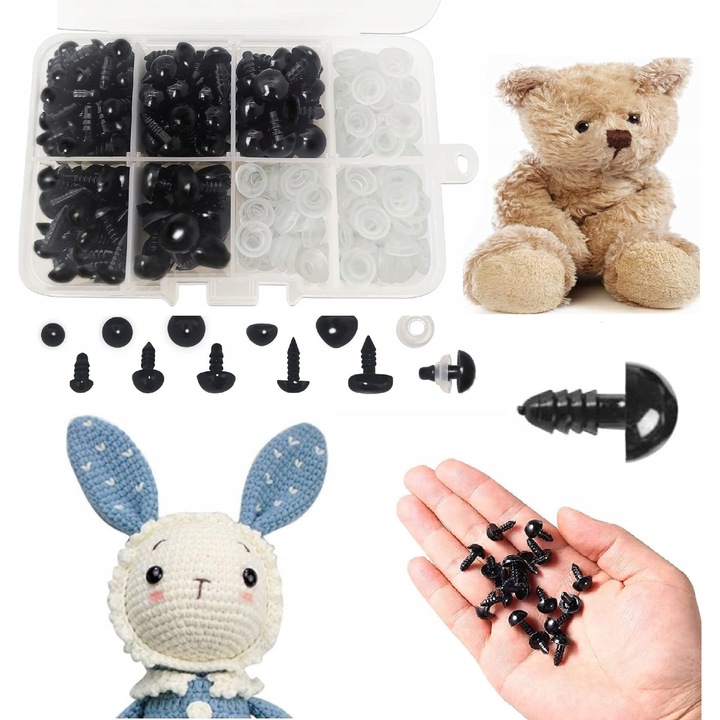 Set 200 Ochi si nasuri pentru Jucarii, Negru/alb