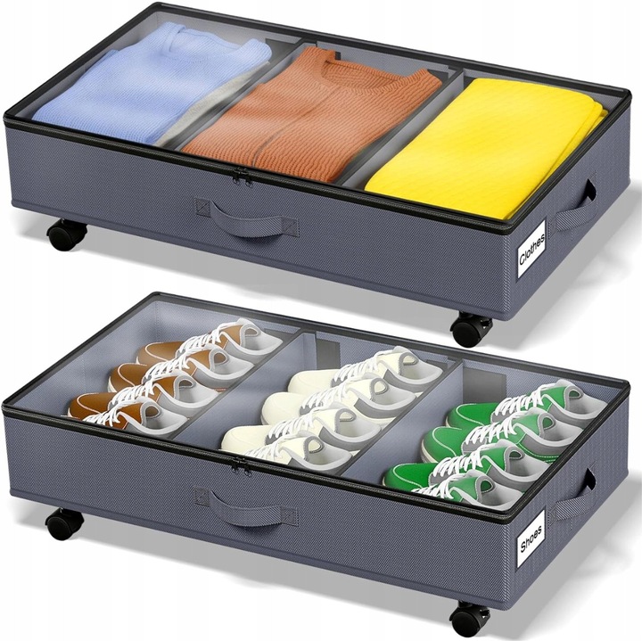 Organizator sub pat, 42L, 78x42x16 cm, cu roti, panou si compartimente detasabile, impermeabil, antistatic