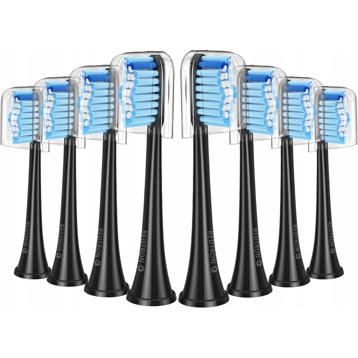 Set 8 capete de schimb pentru periuta de dinti electrica, Redtron, compatibile cu Philips Pro Results, negru, medie duritate