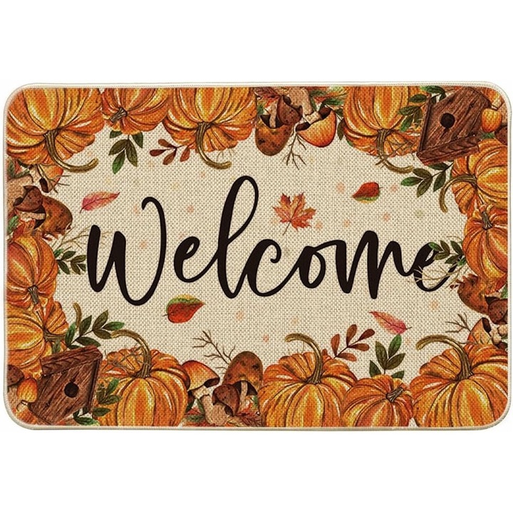 Dekoratív bejárati szőnyeg, 40x60cm, Halloween témájú, tökök