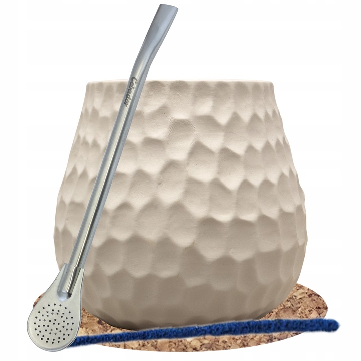 Set accesorii yerba mate Cebador, ceramica, bombilla inox, suport pluta, 400ml, 9,5cm