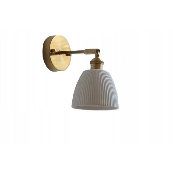Aplica vintage din metal cu abajur ceramic, culoare aurie, set cu bec LED E27, 30x45cm