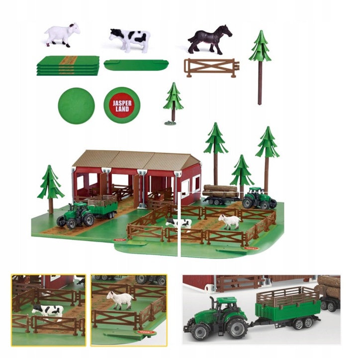 Farm játék szett állatokkal és traktorokkal, FSC, 102 darab, többszínű, 54x62x20cm
