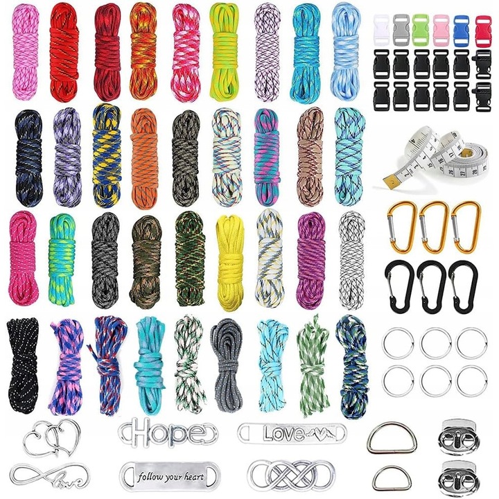 Set 36 linii paracord si fire de cusut, tip 550, pentru proiecte DIY, multicolor