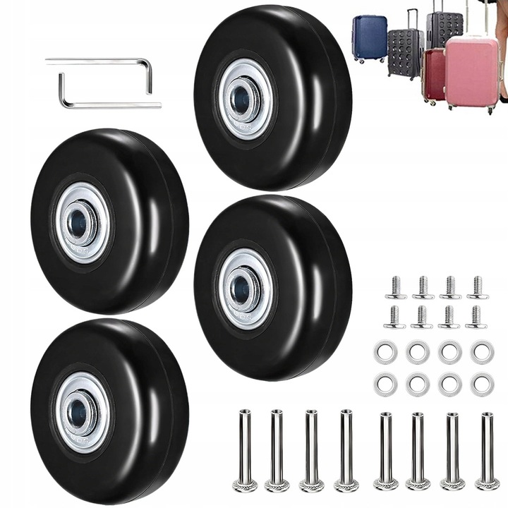 Set 4 roti de schimb pentru bagaj, rezistente, negru