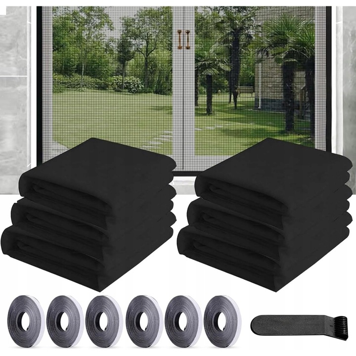 Set 6x plasa impotriva insectelor pentru fereastra, dimensiune 130x150cm, autoadeziva, neagra